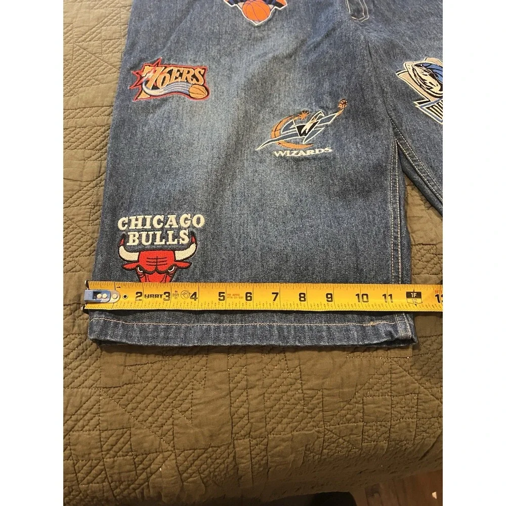 Unk NBA Blue Jean Shorts Vintage 90s Size 36 With 16 Team Patches - Picture 4 of 13